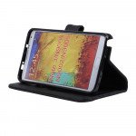 Wholesale Note 3 Quilted Flip Leather Wallet Case w Stand and Strap (Black)